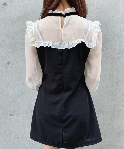 Crea titty&Co. PETIT(クレアティティーアンドコープチ)の「【Crea titty&Co.PETIT】デコルテフリルシフォンミニワンピース(ワンピース・レディース・ブラック・SMALL/MEDIUM)」の8枚目の写真