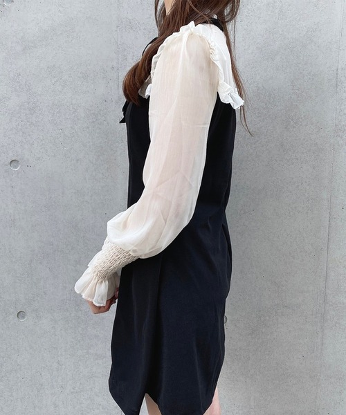 Crea titty&Co. PETIT(クレアティティーアンドコープチ)の「【Crea titty&Co.PETIT】デコルテフリルシフォンミニワンピース(ワンピース・レディース・ブラック・SMALL/MEDIUM)」の9枚目の写真