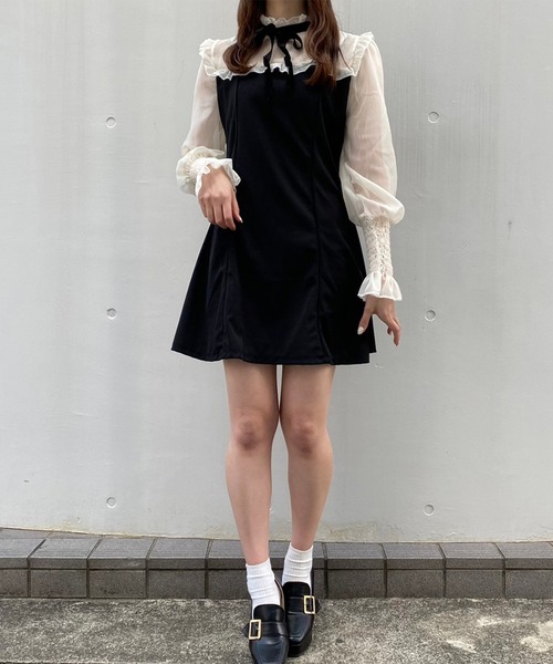 Crea titty&Co. PETIT(クレアティティーアンドコープチ)の「【Crea titty&Co.PETIT】デコルテフリルシフォンミニワンピース(ワンピース・レディース・ブラック・SMALL/MEDIUM)」の10枚目の写真
