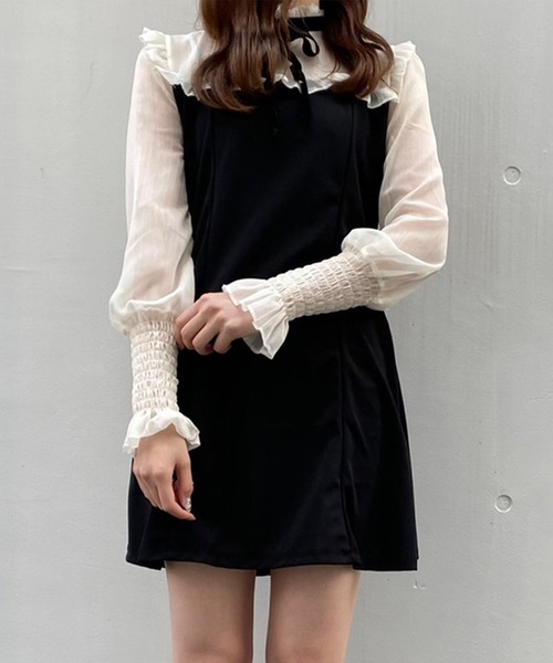 Crea titty&Co. PETIT(クレアティティーアンドコープチ)の「【Crea titty&Co.PETIT】デコルテフリルシフォンミニワンピース(ワンピース・レディース・ブラック・SMALL/MEDIUM)」の5枚目の写真
