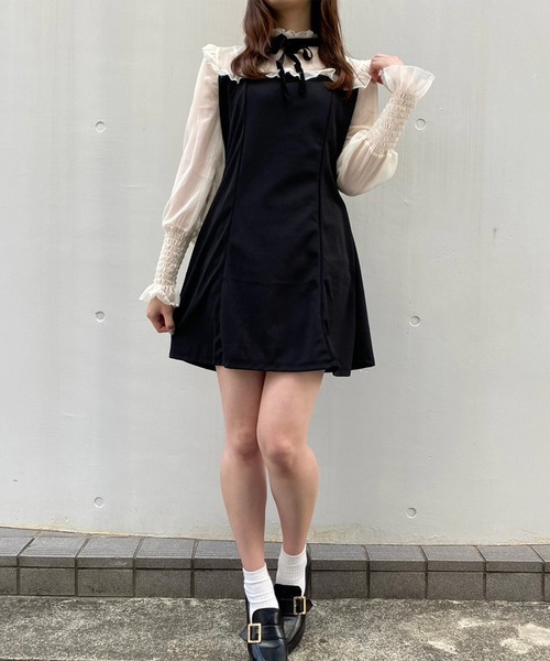 Crea titty&Co. PETIT(クレアティティーアンドコープチ)の「【Crea titty&Co.PETIT】デコルテフリルシフォンミニワンピース(ワンピース・レディース・ブラック・SMALL/MEDIUM)」の11枚目の写真