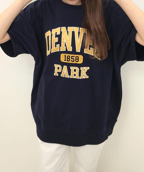 INGNI(イング)の「カレッジロゴミニスウェットトップス(Tシャツ/カットソー・レディース・ネイビー/レッド/オフホワイト/グリーン/オートミール・M)」の7枚目の写真