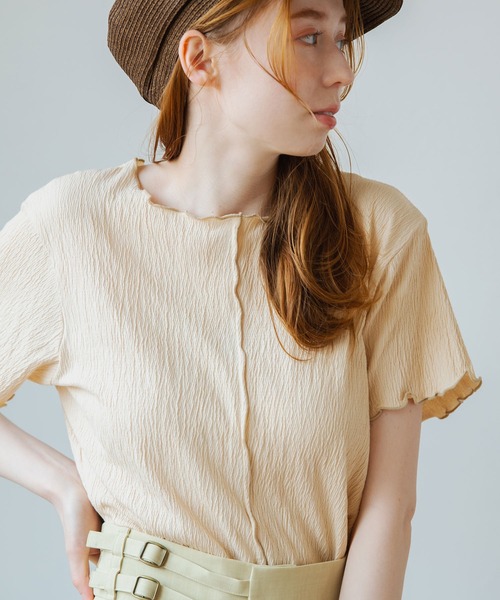 Crisp（クリスプ）の「バイカラーメロウショートTシャツ（Tシャツ/カットソー・レディース・ピンク/ブルー/アイボリー・FREE）」の6枚目の写真