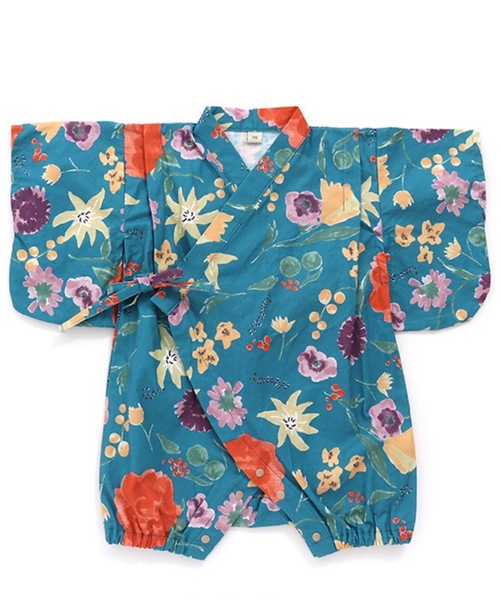 Ocean&Ground(オーシャン&グラウンド)の「甚平ロンパス GARDEN&HIMAWARI(70~80cm)(浴衣・キッズ・ブルー/アイボリー・70/80)」の1枚目の写真