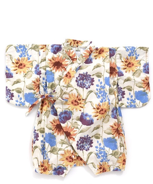 Ocean&Ground(オーシャン&グラウンド)の「甚平ロンパス GARDEN&HIMAWARI(70~80cm)(浴衣・キッズ・ブルー/アイボリー・70/80)」の2枚目の写真