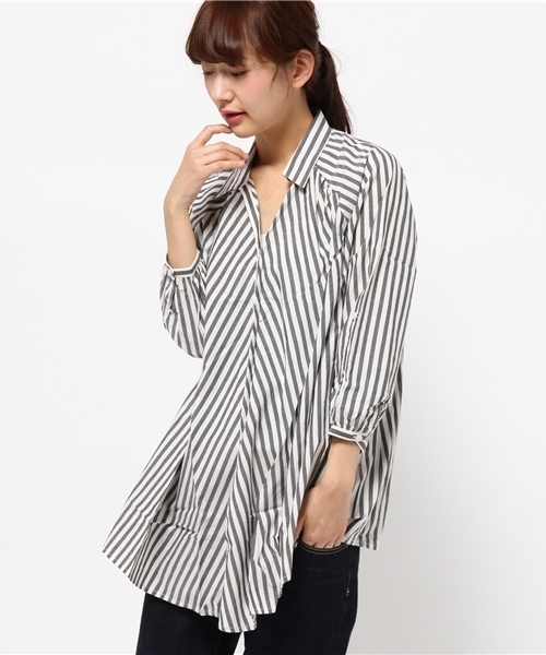 OUTLET（アウトレット）の「【Discoat Petit】CRスキッパーチュニック（チュニック・レディース・オフホワイト/ストライプ/ネイビー・FREE）」の3枚目の写真