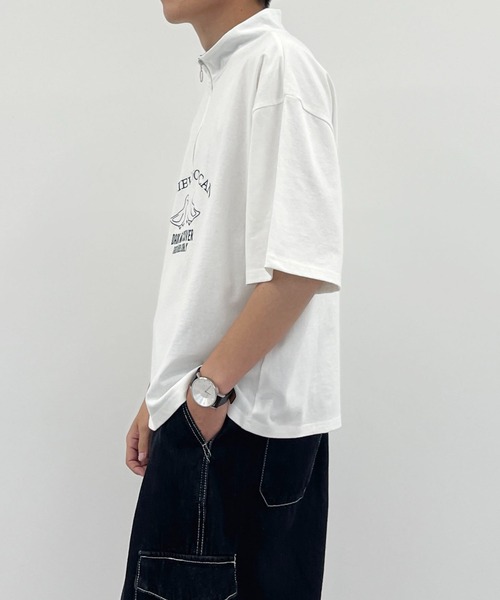 PairPair（ペアペア）の「ハーフジップ刺繍TEE(ユニセックス)（Tシャツ/カットソー・レディース・チャコールグレー/オフホワイト/グリーン・MEDIUM/LARGE）」の7枚目の写真