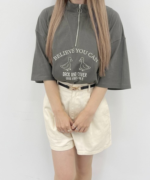 PairPair（ペアペア）の「ハーフジップ刺繍TEE(ユニセックス)（Tシャツ/カットソー・レディース・チャコールグレー/オフホワイト/グリーン・MEDIUM/LARGE）」の17枚目の写真