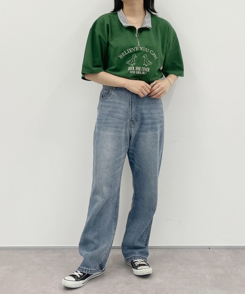 PairPair（ペアペア）の「ハーフジップ刺繍TEE(ユニセックス)（Tシャツ/カットソー・レディース・チャコールグレー/オフホワイト/グリーン・MEDIUM/LARGE）」の20枚目の写真