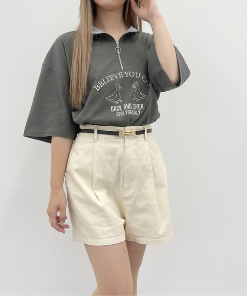 PairPair（ペアペア）の「ハーフジップ刺繍TEE(ユニセックス)（Tシャツ/カットソー・レディース・チャコールグレー/オフホワイト/グリーン・MEDIUM/LARGE）」の14枚目の写真