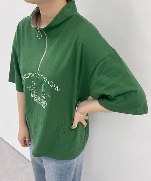 PairPair（ペアペア）の「ハーフジップ刺繍TEE(ユニセックス)（Tシャツ/カットソー・レディース・チャコールグレー/オフホワイト/グリーン・MEDIUM/LARGE）」の22枚目の写真