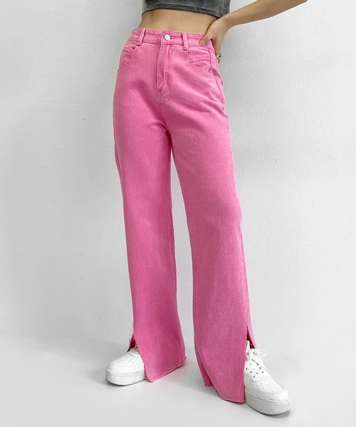 LVEU.（ラブユ.）の「【ZOZOTOWN限定】Slit color denims / スリットカラーデニム（デニムパンツ・レディース・ミント/ピンク・FREE）」の2枚目の写真