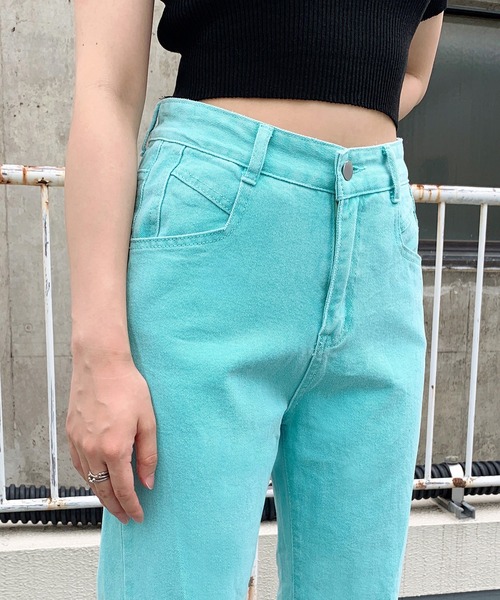 LVEU.（ラブユ.）の「【ZOZOTOWN限定】Slit color denims / スリットカラーデニム（デニムパンツ・レディース・ミント/ピンク・FREE）」の10枚目の写真