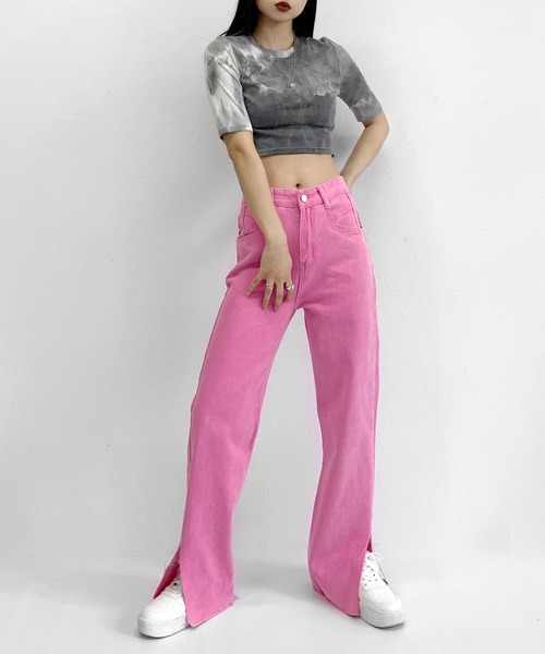 LVEU.（ラブユ.）の「【ZOZOTOWN限定】Slit color denims / スリットカラーデニム（デニムパンツ・レディース・ミント/ピンク・FREE）」の4枚目の写真