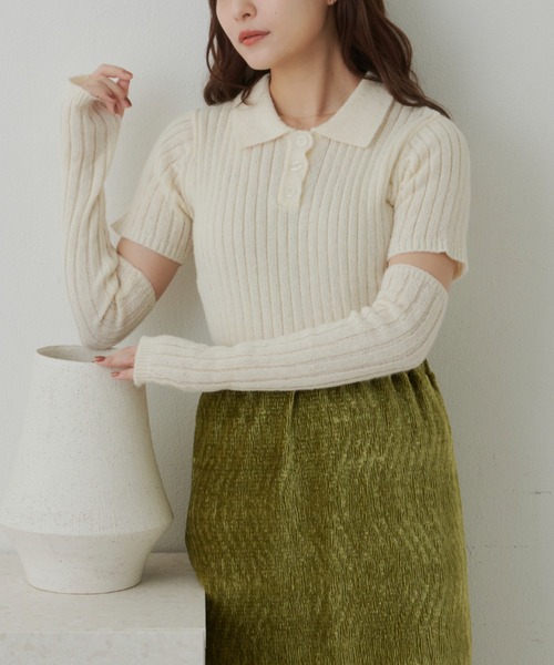 お値下げ.AMERI .アームウォーマーホワイトニットポンチョ Ameri（アメリ）の「ARM WARMER WITH KNIT PONCHO（ニット