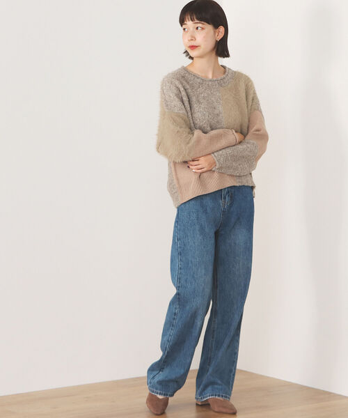 BEAMS HEART（ビームスハート）の「BEAMS HEART / パッチワーク 異素材 ニット（ニット/セーター・レディース・ベージュ/グレー/アイボリー・FREE）」の10枚目の写真