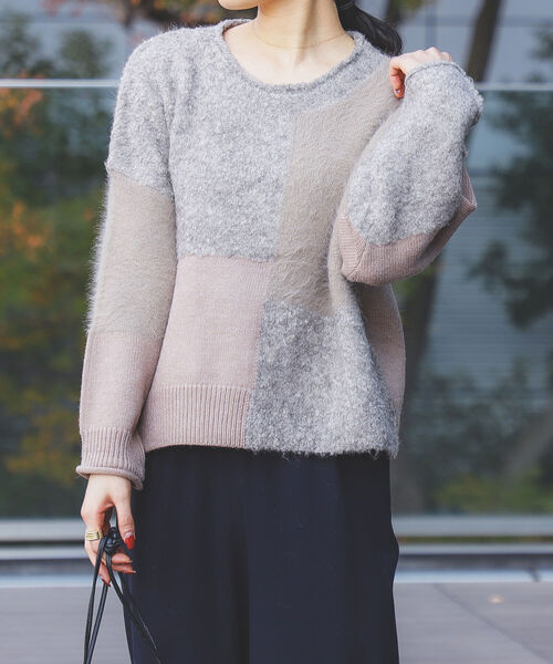 ニット セーター BEAMS HEART / パッチワーク 異素材 ニット レディース BEAMS HEART（ビームスハート）の「BEAMS HEART / パッチワーク