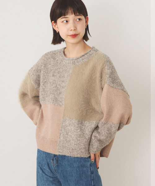 BEAMS HEART（ビームスハート）の「BEAMS HEART / パッチワーク 異素材 ニット（ニット/セーター・レディース・ベージュ/グレー/アイボリー・FREE）」の14枚目の写真