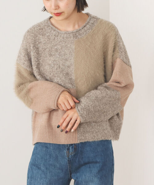 ニット セーター BEAMS HEART / パッチワーク 異素材 ニット レディース BEAMS HEART（ビームスハート）の「BEAMS HEART / パッチワーク