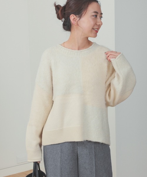 ニット セーター BEAMS HEART / パッチワーク 異素材 ニット レディース BEAMS HEART（ビームスハート）の「BEAMS HEART / パッチワーク