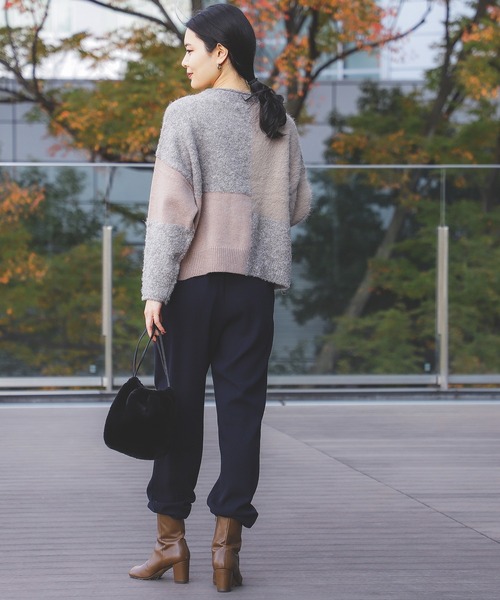 BEAMS HEART（ビームスハート）の「BEAMS HEART / パッチワーク 異素材 ニット（ニット/セーター・レディース・ベージュ/グレー/アイボリー・FREE）」の9枚目の写真