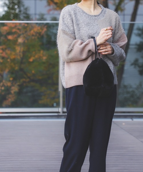 BEAMS HEART（ビームスハート）の「BEAMS HEART / パッチワーク 異素材 ニット（ニット/セーター・レディース・ベージュ/グレー/アイボリー・FREE）」の5枚目の写真