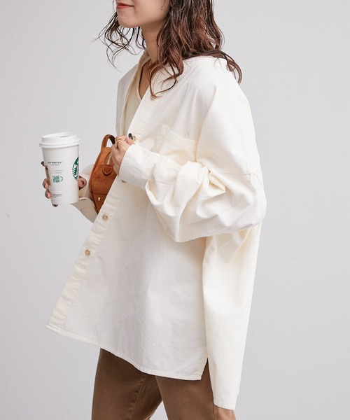 CIAOPANIC TYPY（チャオパニックティピー）の「コーデュロイボリュームスリーブバンドカラーシャツ（シャツ/ブラウス・レディース・チャコールグレー/オフホワイト/サックスブルー/オレンジ・ONE SIZE）」の7枚目の写真