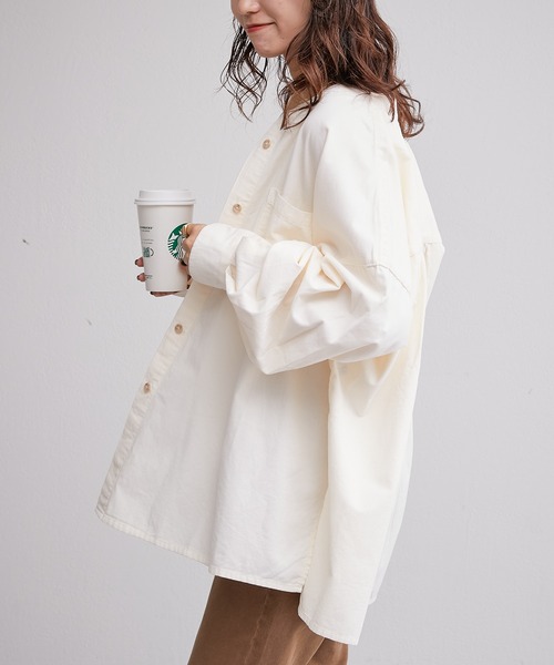 CIAOPANIC TYPY（チャオパニックティピー）の「コーデュロイボリュームスリーブバンドカラーシャツ（シャツ/ブラウス・レディース・チャコールグレー/オフホワイト/サックスブルー/オレンジ・ONE SIZE）」の8枚目の写真