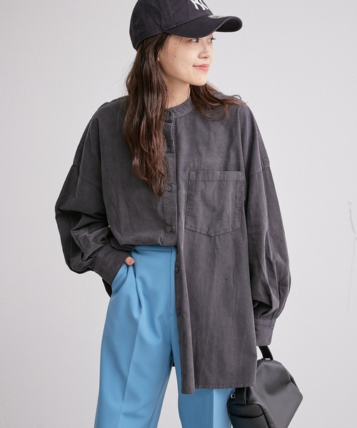 CIAOPANIC TYPY（チャオパニックティピー）の「コーデュロイボリュームスリーブバンドカラーシャツ（シャツ/ブラウス・レディース・チャコールグレー/オフホワイト/サックスブルー/オレンジ・ONE SIZE）」の17枚目の写真