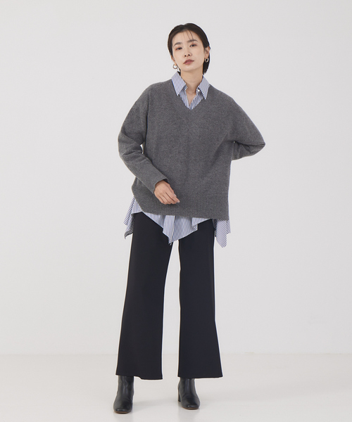 qualite（カリテ）の「ファインVネックプルオーバー（ニット/セーター・レディース・チャコールグレー/サックスブルー/オフホワイト・フリー）」の12枚目の写真