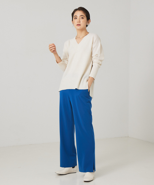 qualite（カリテ）の「ファインVネックプルオーバー（ニット/セーター・レディース・チャコールグレー/サックスブルー/オフホワイト・フリー）」の7枚目の写真