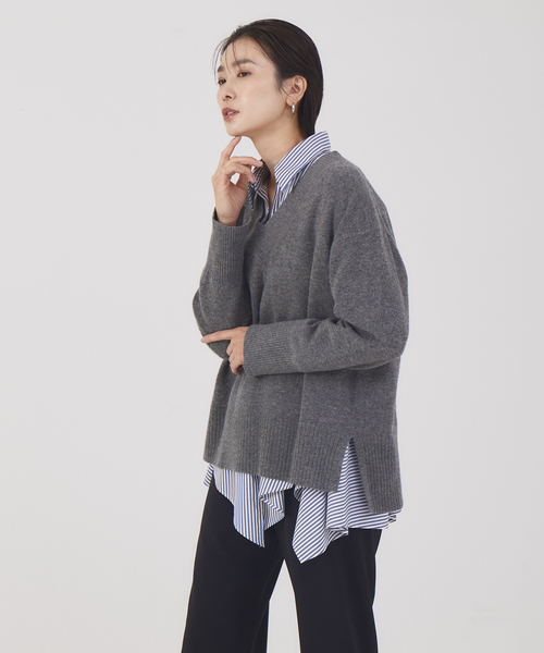 qualite（カリテ）の「ファインVネックプルオーバー（ニット/セーター・レディース・チャコールグレー/サックスブルー/オフホワイト・フリー）」の9枚目の写真