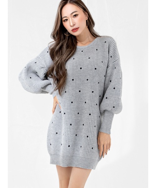DURAS（デュラス）の「ドット柄ニットワンピース（ワンピース・レディース・ホワイト/ブラック/グレー・FREE）」の3枚目の写真