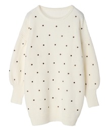 ドット柄ニットワンピース