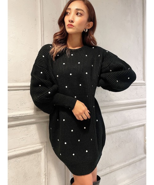DURAS（デュラス）の「ドット柄ニットワンピース（ワンピース・レディース・ホワイト/ブラック/グレー・FREE）」の4枚目の写真