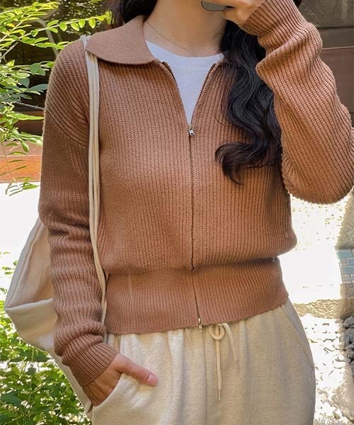 SONA（ソナ）の「SONYUNARA 2WAYリブニットジップアップ（ニット/セーター・レディース・ブラウン・FREE）」の14枚目の写真