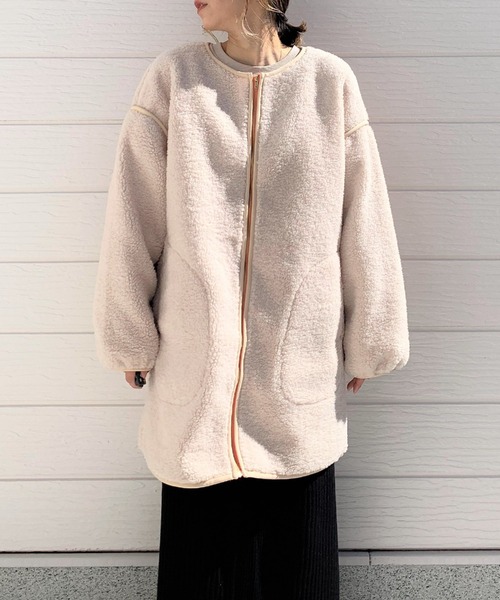 Q（キュー）の「ボアミドルブルゾン（ブルゾン・レディース・チャコールグレー/アイボリー・MEDIUM）」の6枚目の写真