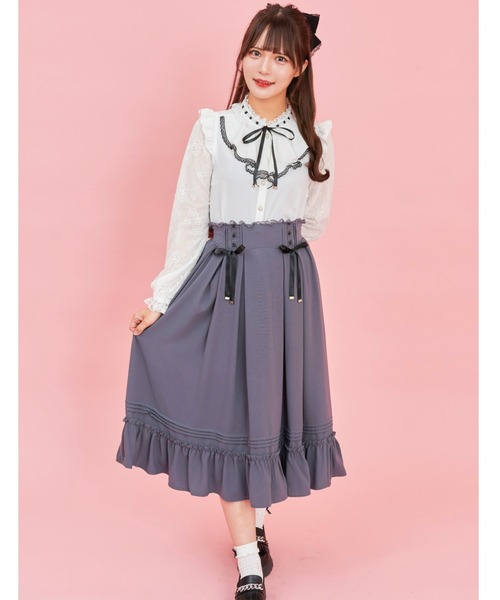 Secret Honey（シークレットハニー）の「裾フリルロングスカート（スカート・レディース・グレー/ブラック・MEDIUM）」の3枚目の写真