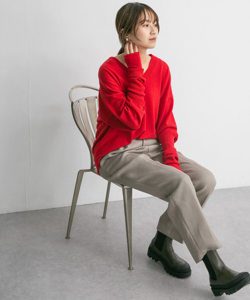 KBF（ケイビーエフ）の「アームウォーマーSETロングニット（ニット/セーター・レディース・グレー/レッド/ブラウン・ONE）」の7枚目の写真