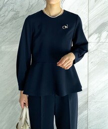 OPAQUE.CLIP | DELEGANT ダブルクロスペプラムブラウス【OPAQUE.CLIP NAVY】(シャツ/ブラウス)