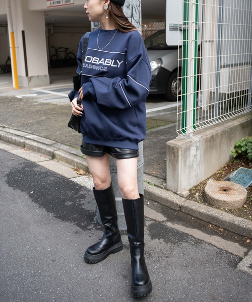 WEGO（ウィゴー）の「WEGO/パイピング裏起毛BIGスウェット（スウェット・レディース・オフホワイト/ネイビー・FREE）」の10枚目の写真