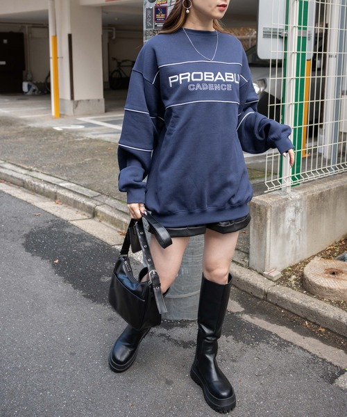 WEGO（ウィゴー）の「WEGO/パイピング裏起毛BIGスウェット（スウェット・レディース・オフホワイト/ネイビー・FREE）」の6枚目の写真