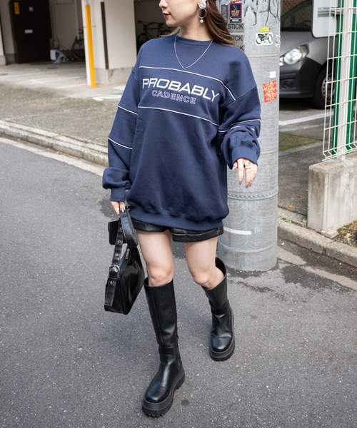 WEGO（ウィゴー）の「WEGO/パイピング裏起毛BIGスウェット（スウェット・レディース・オフホワイト/ネイビー・FREE）」の18枚目の写真