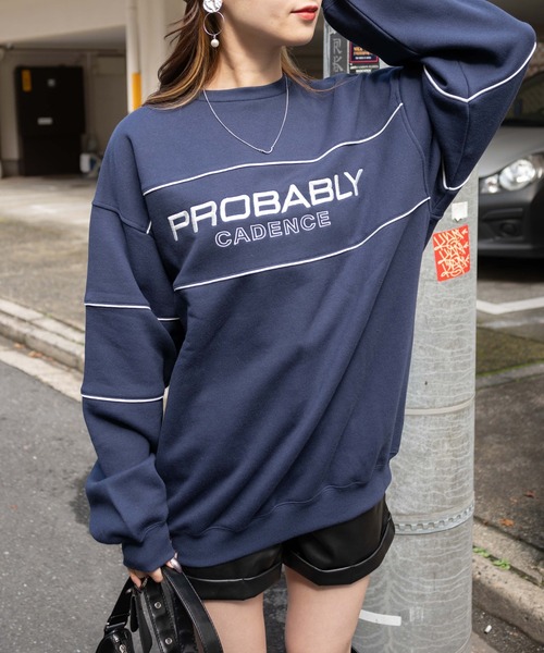 WEGO（ウィゴー）の「WEGO/パイピング裏起毛BIGスウェット（スウェット・レディース・オフホワイト/ネイビー・FREE）」の13枚目の写真