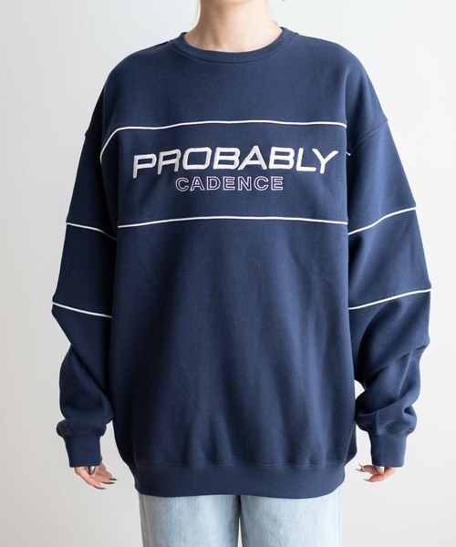 WEGO（ウィゴー）の「WEGO/パイピング裏起毛BIGスウェット（スウェット・レディース・オフホワイト/ネイビー・FREE）」の4枚目の写真