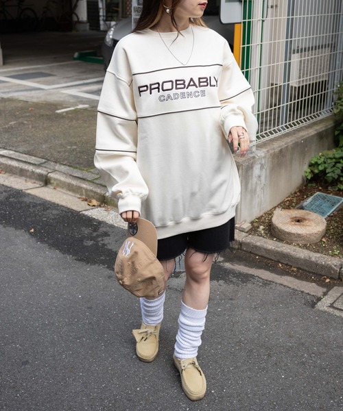 WEGO（ウィゴー）の「WEGO/パイピング裏起毛BIGスウェット（スウェット・レディース・オフホワイト/ネイビー・FREE）」の11枚目の写真