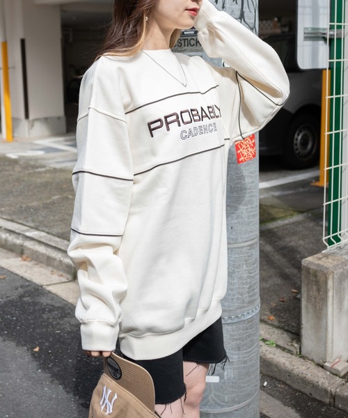 WEGO（ウィゴー）の「WEGO/パイピング裏起毛BIGスウェット（スウェット・レディース・オフホワイト/ネイビー・FREE）」の15枚目の写真