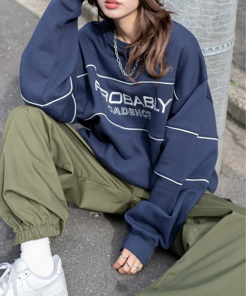 WEGO（ウィゴー）の「WEGO/パイピング裏起毛BIGスウェット（スウェット・レディース・オフホワイト/ネイビー・FREE）」の20枚目の写真