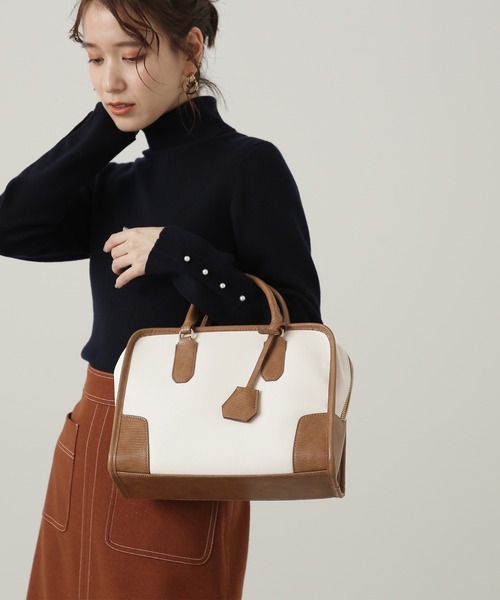 N.（N. Natural Beauty Basic）（エヌエヌナチュラルビューティーベーシック）の「【横田ひかるさん着用】スクエアボストンバッグ（トートバッグ・レディース・ホワイト系その他/ブラウン/グリーン・ﾌﾘ-）」の4枚目の写真