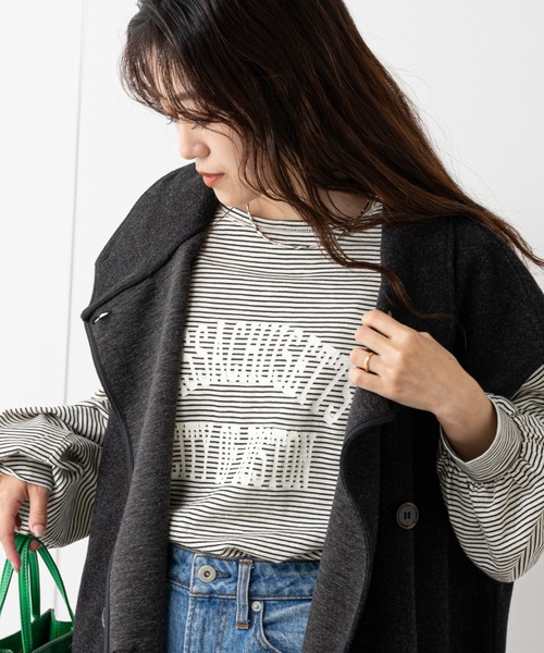 CIAOPANIC TYPY（チャオパニックティピー）の「シアーボーダーロゴTee（Tシャツ/カットソー・レディース・チャコールグレー/ホワイト/ブラック・ONE SIZE）」の3枚目の写真